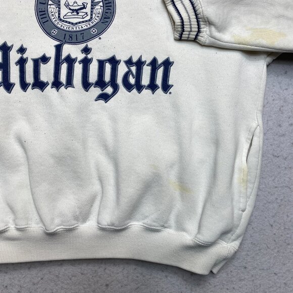 Vintage University Of Michigan Sweatshirt Mens M White Fleece Pullover Logo 90s - Picture 5 of 13